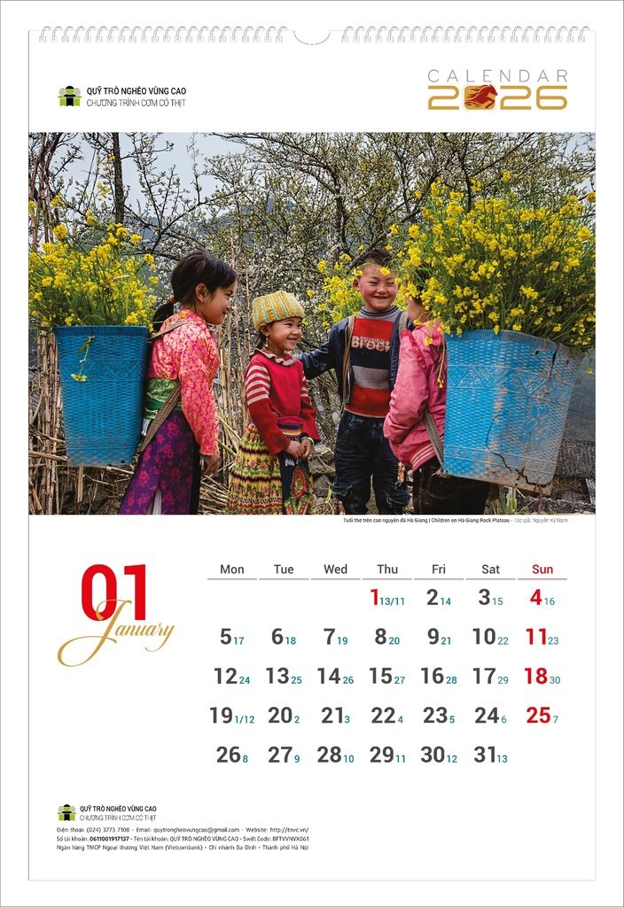 LỊCH TREO TƯỜNG TRẺ EM 2026