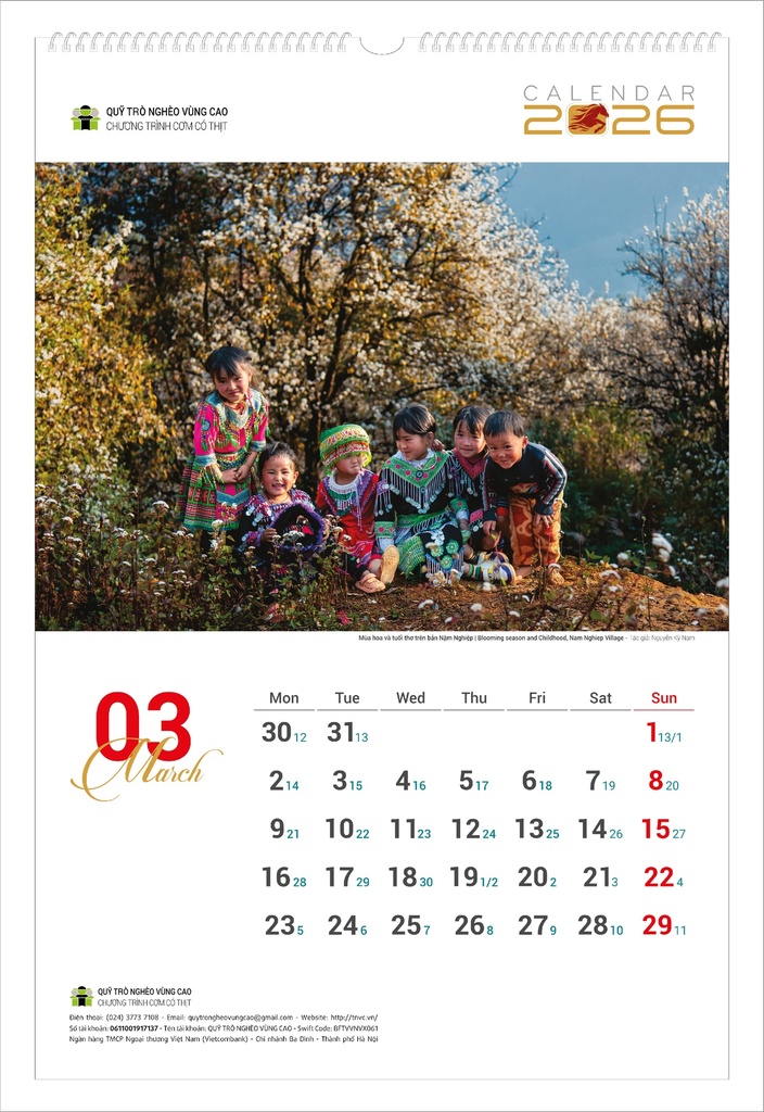 LỊCH TREO TƯỜNG TRẺ EM 2026